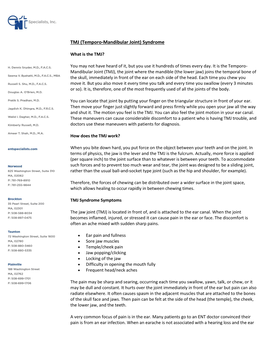 TMJ (Temporo-Mandibular Joint) Syndrome