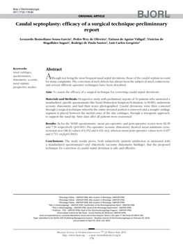 Caudal Septoplasty: Efficacy of a Surgical Technique-Preliminnary Report