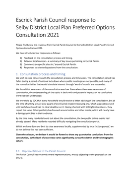 Selby District Local Plan Consultation 2021 Response