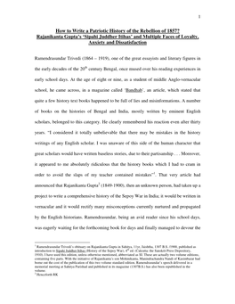 How to Write a Patriotic History of the Rebellion of 1857? Rajanikanta Gupta's 'Sipahi Juddher Itihas' and Multiple Faces