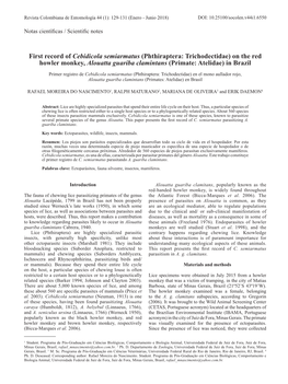 First Record of Cebidicola Semiarmatus (Phthiraptera: Trichodectidae) on the Red Howler Monkey, Alouatta Guariba Clamintans (Primate: Atelidae) in Brazil