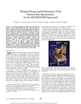 Thermal Design and Performance of the Gamma-Ray Spectrometer for the MESSENGER Spacecraft