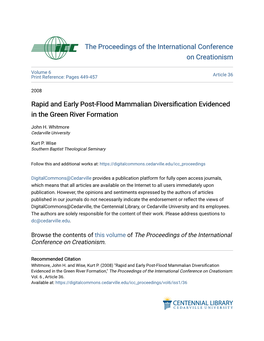 Rapid and Early Post-Flood Mammalian Diversification Videncede in the Green River Formation