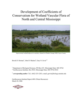 Development of Coefficients of Conservatism for Wetland Vascular Flora of North and Central Mississippi