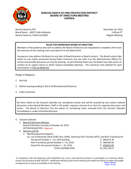 Rancho Santa Fe Fire Protection District Board of Directors Meeting Agenda