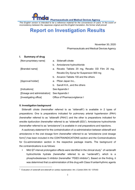 Report on Investigation Results