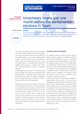 PARLIAMENTARY ELECTIONS in SPAIN 20Th December 2015