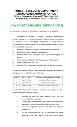 Application for Tree Planting Programme Forests Department, UT, Chandigarh