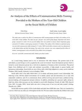 An Analysis of the Effects of Communication Skills Training Provided to the Mothers of Six-Year-Old Children on the Social Skills of Children