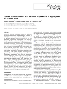 Spatial Stratification of Soil Bacterial Populations in Aggregates of Diverse Soils Daniel Mummey 1, William Holben1, Johan Six 2 and Peter Stahl3