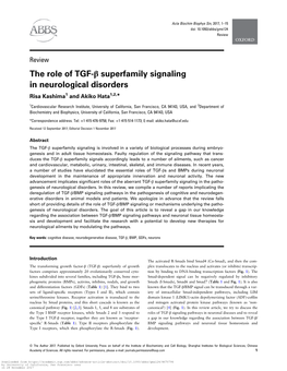 The Role of TGF-Β Superfamily Signaling in Neurological Disorders Risa Kashima1 and Akiko Hata1,2,*