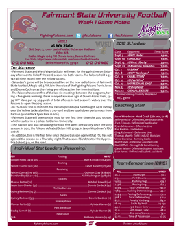 Fairmont State University Football Week 1 Game Notes