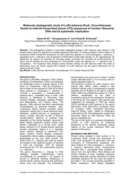 Molecular Phylogenetic Study of Luffa Tuberosa Roxb. (Cucurbitaceae)