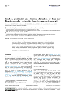 Isolation, Purification and Structure Elucidation of Three New Bioactive