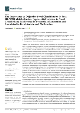 Exponential Increase in Stool Crosslinking Is Mirrored in Systemic Inﬂammation and Associated to Fecal Acetate and Methionine