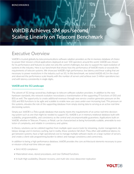 Voltdb Achieves 3M Ops/Second Scaling Linearly on Telecom Benchmark