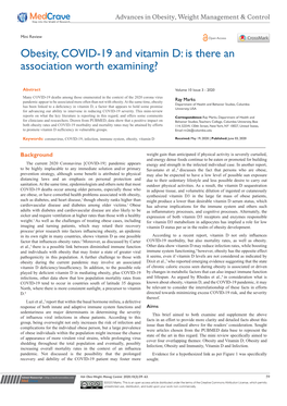 Obesity, COVID-19 and Vitamin D: Is There an Association Worth Examining?