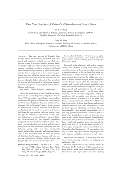 Two New Species of Primula (Primulaceae) from China