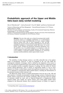 Probabilistic Approach of the Upper and Middle Odra Basin Daily Rainfall Modeling