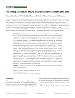 Historical Perspectives of Lung Transplantation: Connecting the Dots