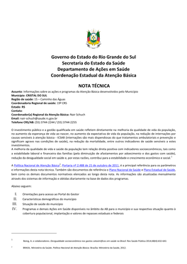 Governo Do Estado Do Rio Grande Do Sul Secretaria Do Estado Da Saúde Departamento De Ações Em Saúde Coordenação Estadual Da Atenção Básica