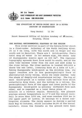 THE EVOLUTION of KNICK-POINT BELT in a RIVER SECTION in HUANGGUOSHU Yang Hankui Li Po Karst Research Office of Guizhou Academy O