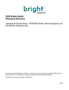 2020 Bright Health Pharmacy Directory
