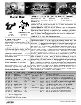 2006 USF FB Game Notes.Qxd