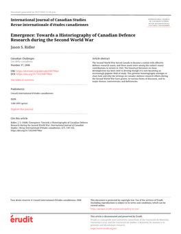 Towards a Historiography of Canadian Defence Research During the Second World War Jason S