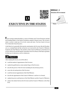 Executive in the States MODULE - 3 Structure of Government