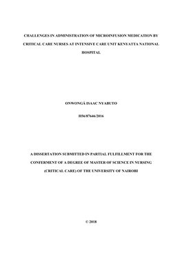 Challenges in Administration of Microinfusion Medication by Critical Care Nurses at ICU Kenyatta