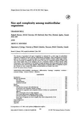 Size and Complexity Among Multicellular Organisms