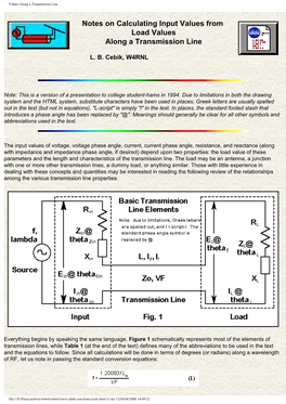 Values Along a Transmission Line