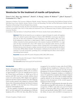 Venetoclax for the Treatment of Mantle Cell Lymphoma