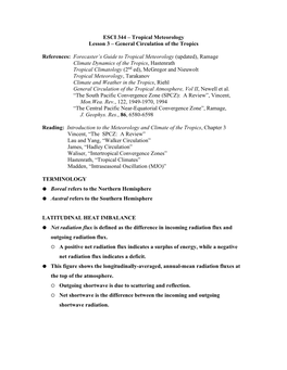 ESCI 344 – Tropical Meteorology Lesson 3 – General Circulation of the Tropics