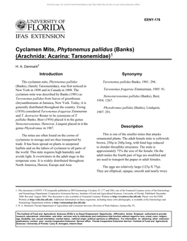 Cyclamen Mite, Phytonemus Pallidus (Banks) (Arachnida: Acarina: Tarsonemidae)1