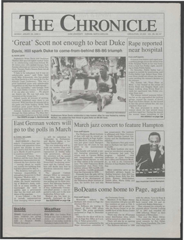 Scott Not Enough to Beat Duke Rape Reported Davis, Hill Spark Duke to Come-From-Behind 88-86 Triumph Near Hospital