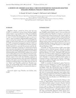 A Survey of Cherry Leaf Roll Virus in Intensively Managed Grafted English (Persian) Walnut Trees in Italy