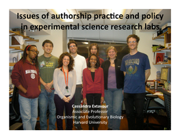 Issues of Authorship Prac Ce and Policy in Experimental Science