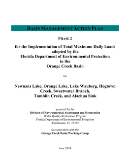 Basin Management Action Plan Phase 2 for the Implementation of Tmdls Adopted by the FDEP in the Orange Creek Basin