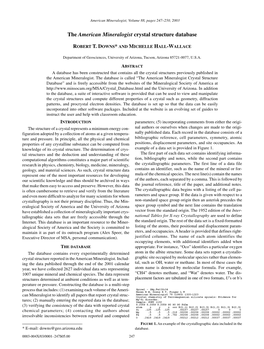 The American Mineralogist Crystal Structure Database