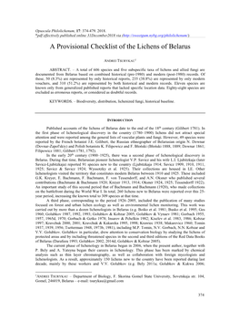 A Provisional Checklist of the Lichens of Belarus