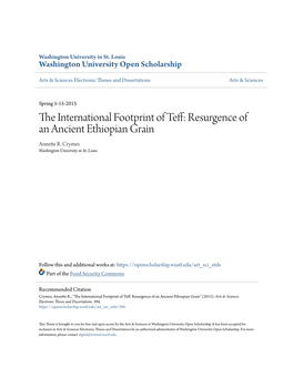 The International Footprint of Teff: Resurgence of an Ancient Ethiopian Grain by Annette R