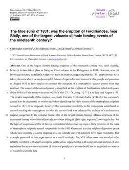 Was the Eruption of Ferdinandea, Near Sicily, One of the Largest Volcanic Climate Forcing Events of the Nineteenth Century?