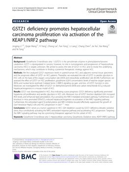 GSTZ1 Deficiency Promotes Hepatocellular Carcinoma