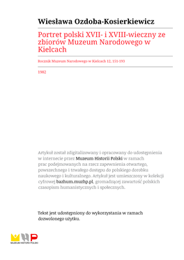 Wiesława Ozdoba-Kosierkiewicz Portret Polski XVII- I XVIII-Wieczny Ze Zbiorów Muzeum Narodowego W Kielcach