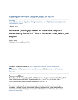 No Women (And Dogs) Allowed: a Comparative Analysis of Discriminating Private Golf Clubs in the United States, Ireland, and England