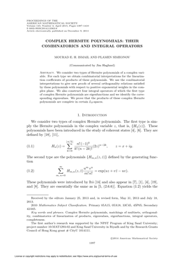 Complex Hermite Polynomials: Their Combinatorics and Integral Operators