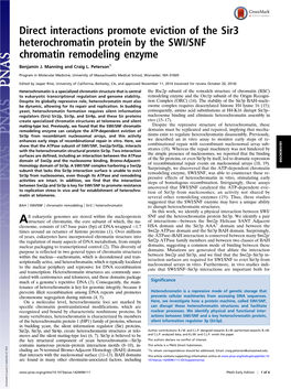 Direct Interactions Promote Eviction of the Sir3 Heterochromatin Protein by the SWI/SNF Chromatin Remodeling Enzyme