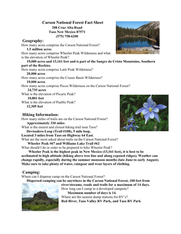 Carson National Forest Fact Sheet